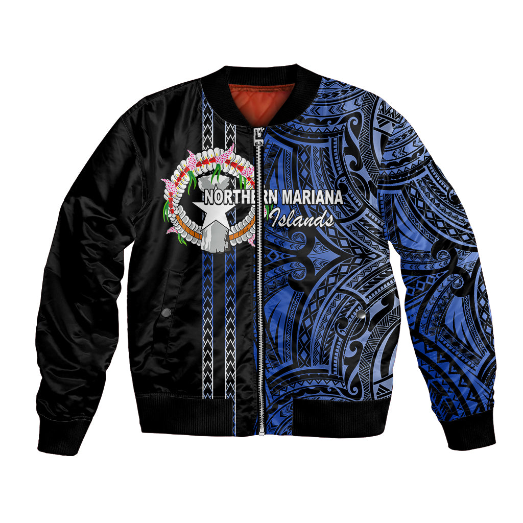 Custom Northern Mariana Islands Bomber Jacket Polynesian Tribal LT6 Unisex Blue - Polynesian Pride