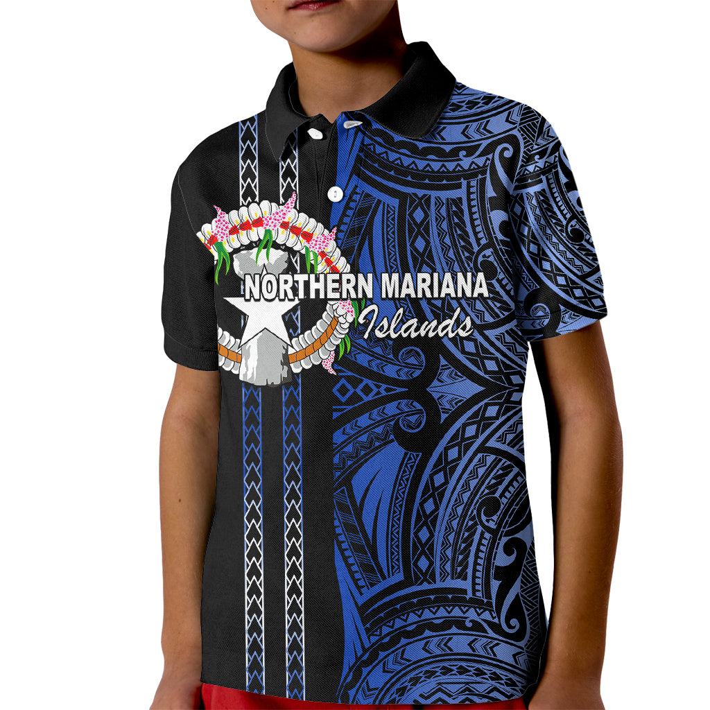 Custom Northern Mariana Islands Kid Polo Shirt Polynesian Tribal LT6 Kid Blue - Polynesian Pride