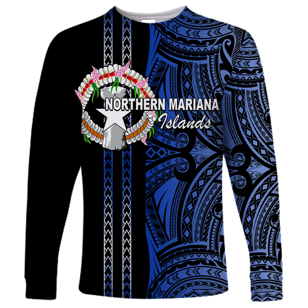 Custom Northern Mariana Islands Long Sleeve Shirt Polynesian Tribal LT6 Unisex Blue - Polynesian Pride