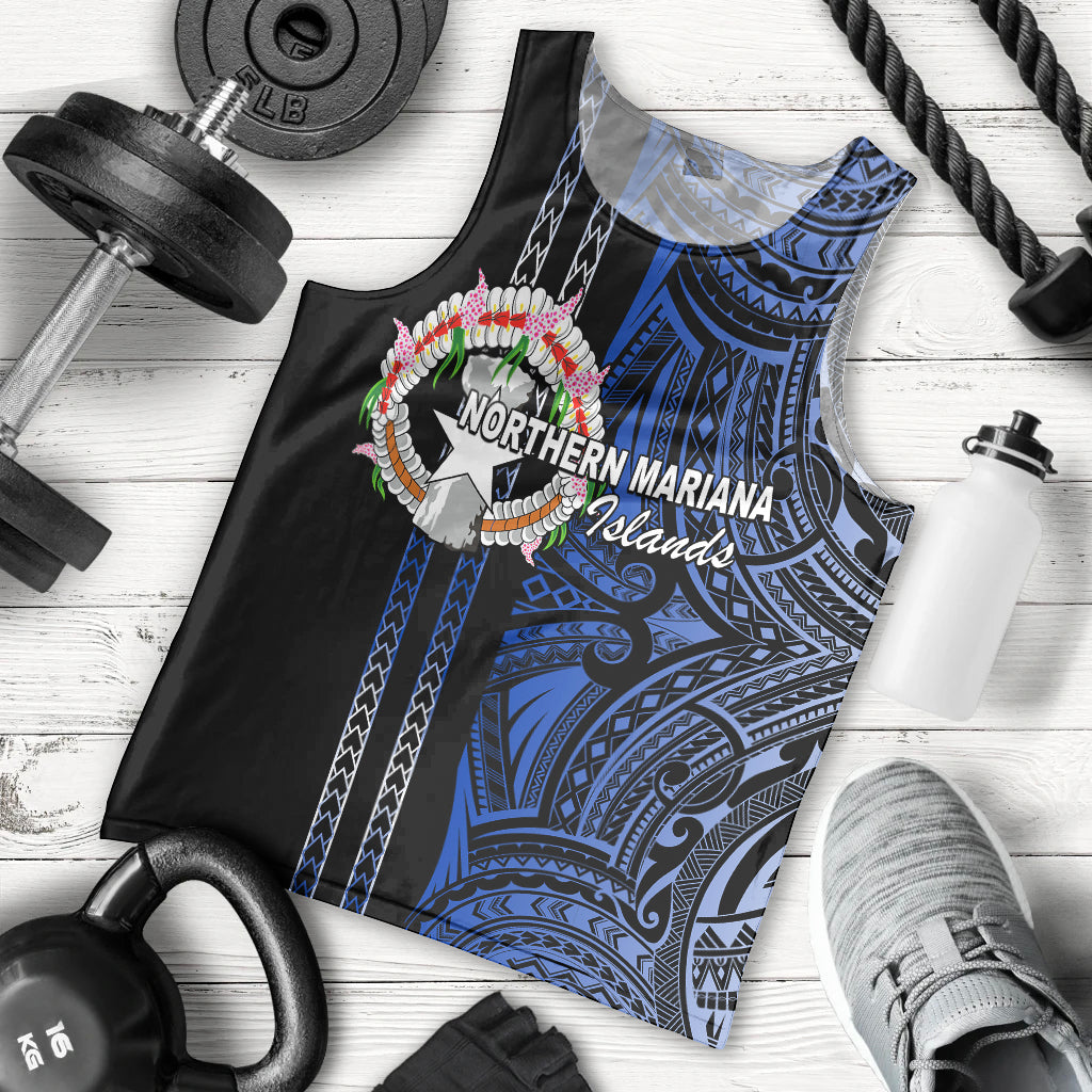 Custom Northern Mariana Islands Men Tank Top Polynesian Tribal LT6 Blue - Polynesian Pride