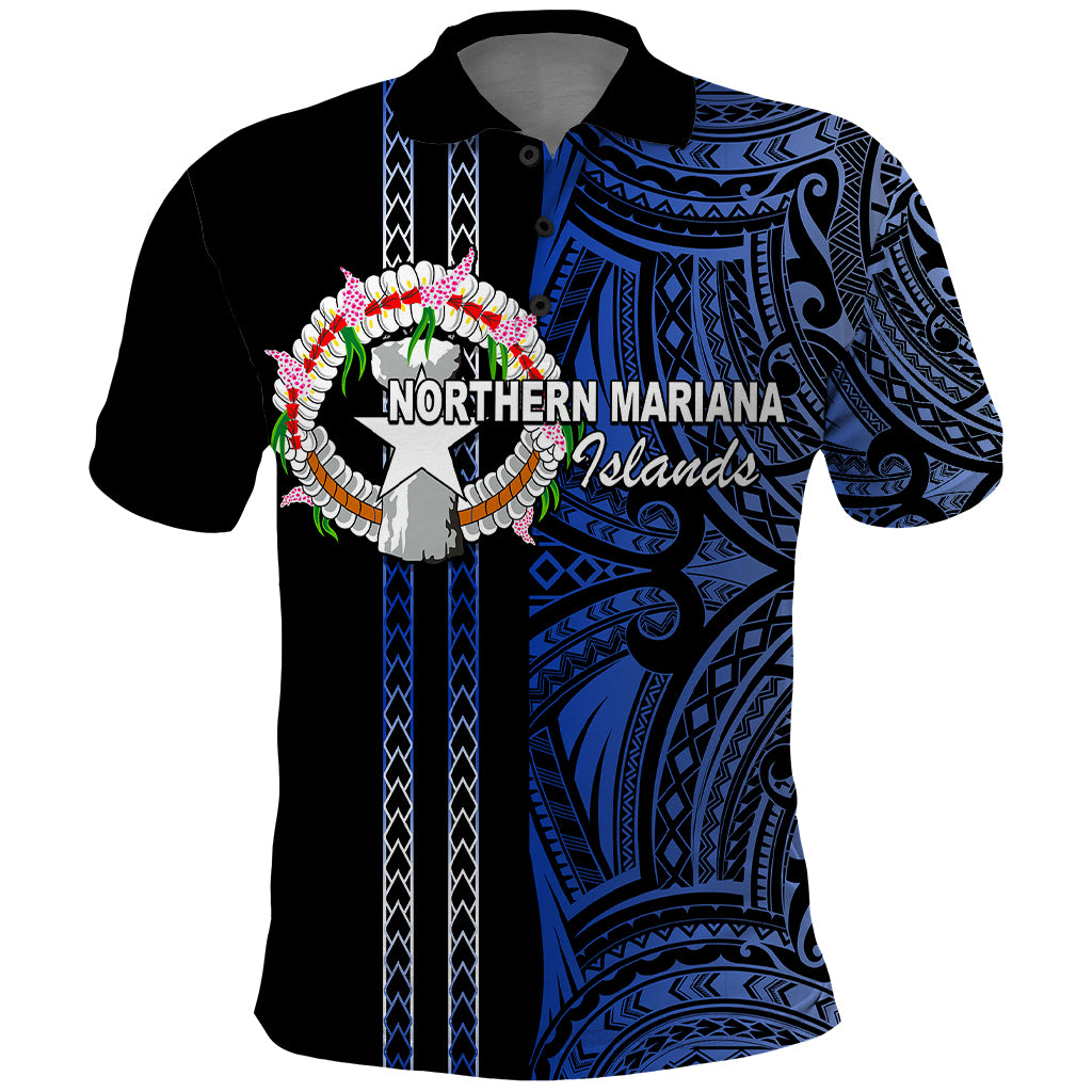 Custom Northern Mariana Islands Polo Shirt Polynesian Tribal LT6 Blue - Polynesian Pride