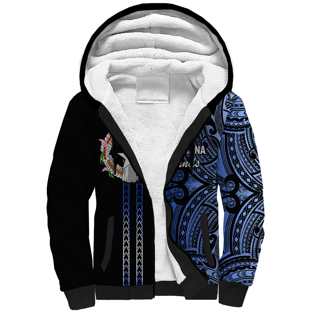 Custom Northern Mariana Islands Sherpa Hoodie Polynesian Tribal LT6 Unisex Blue - Polynesian Pride