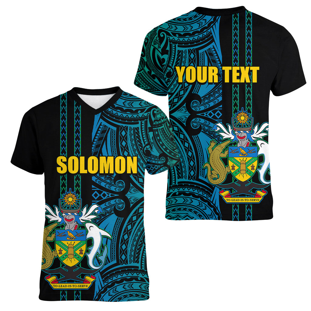 Custom Solomon Islands Women V Neck T Shirt Polynesian Tribal LT6 - Polynesian Pride