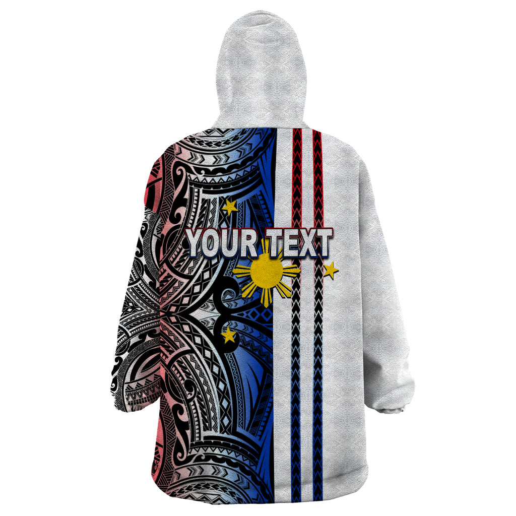 Custom Philippines Wearable Blanket Hoodie Polynesian Tribal White LT6 - Polynesian Pride