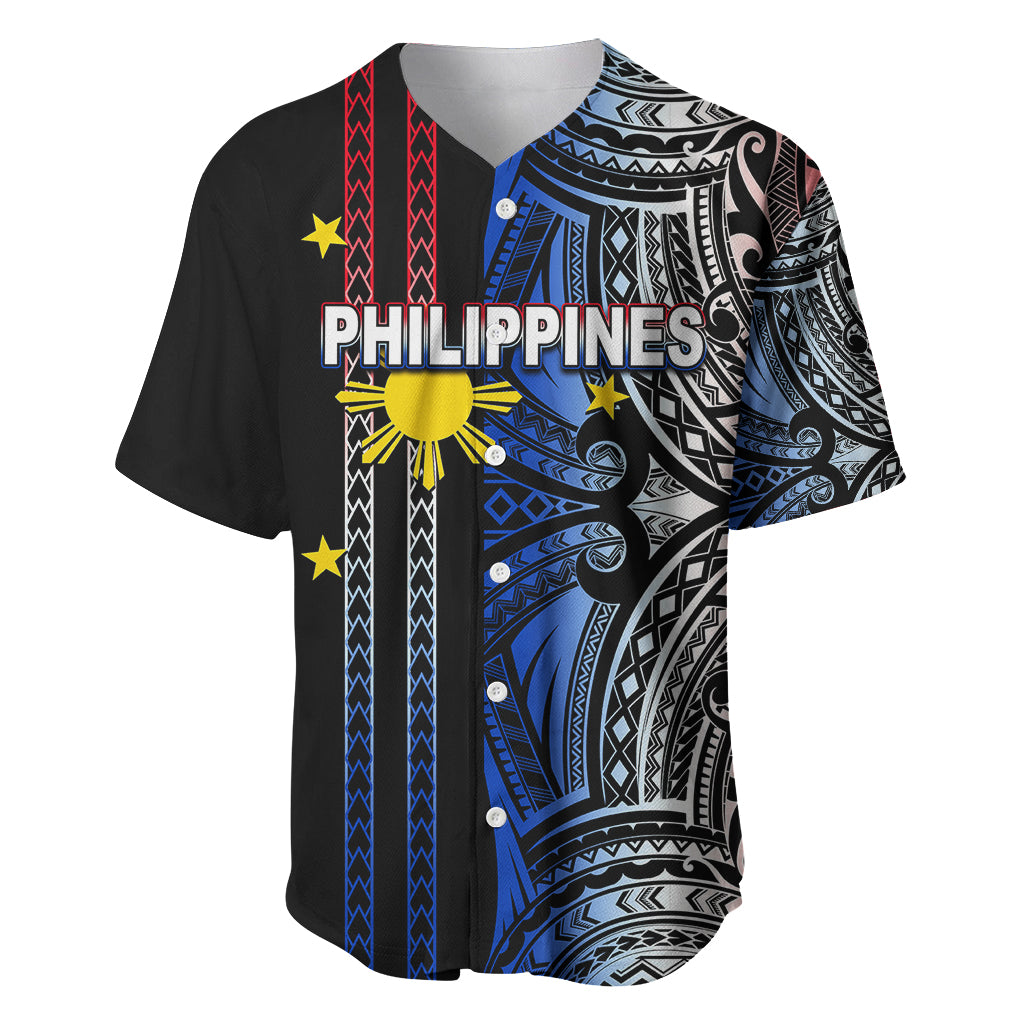 Custom Philippines Baseball Jersey Polynesian Tribal Black LT6 Black - Polynesian Pride