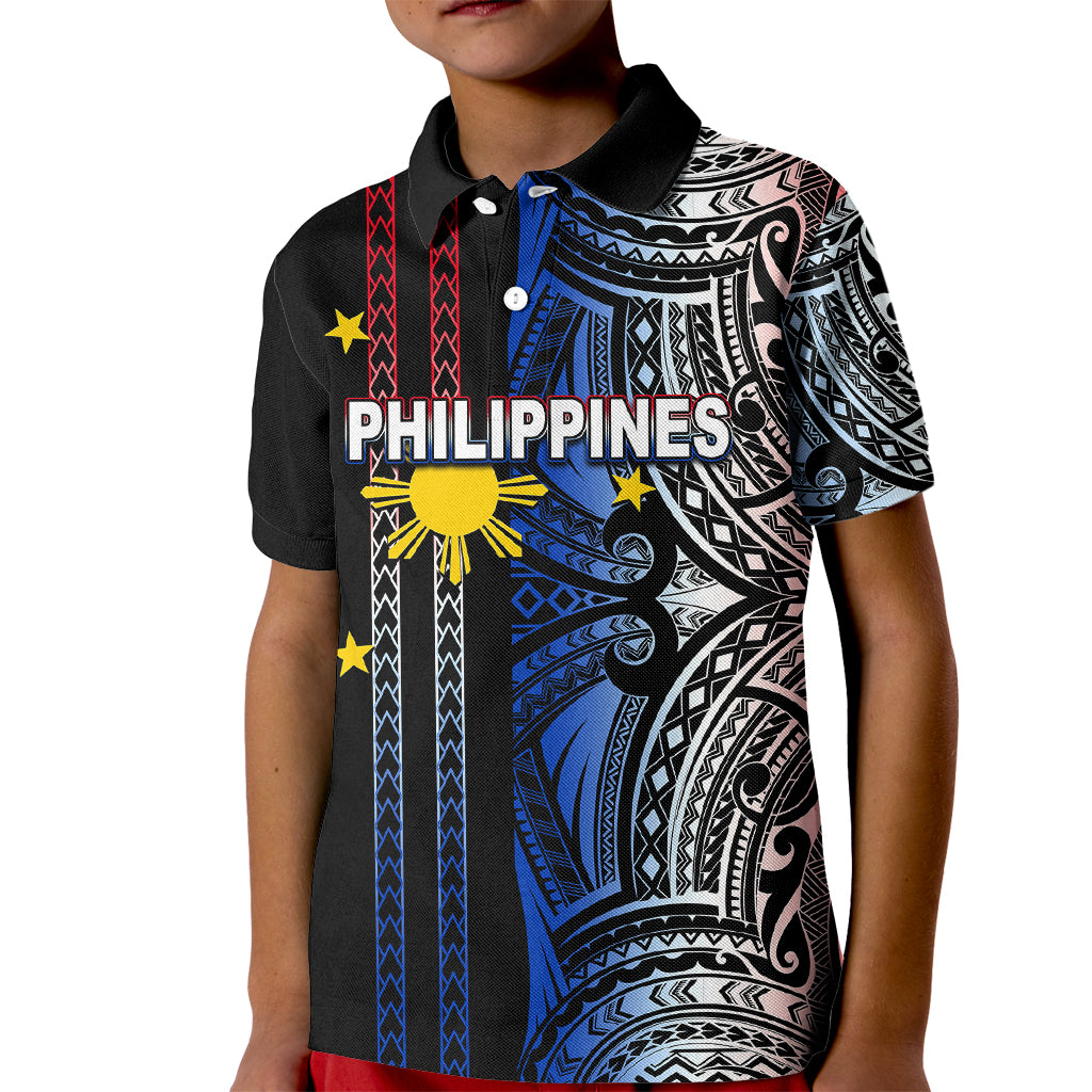 Custom Philippines Kid Polo Shirt Polynesian Tribal Black LT6 Kid Black - Polynesian Pride