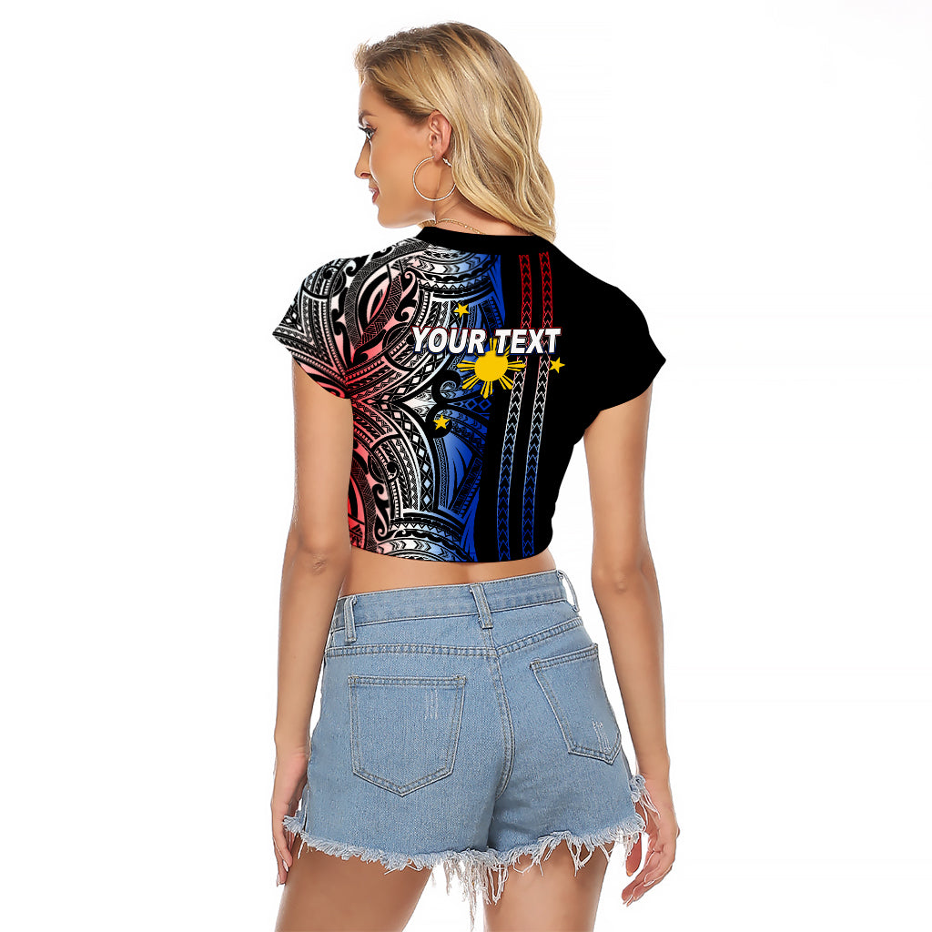 Custom Philippines Raglan Cropped T Shirt Polynesian Tribal Black LT6 - Polynesian Pride