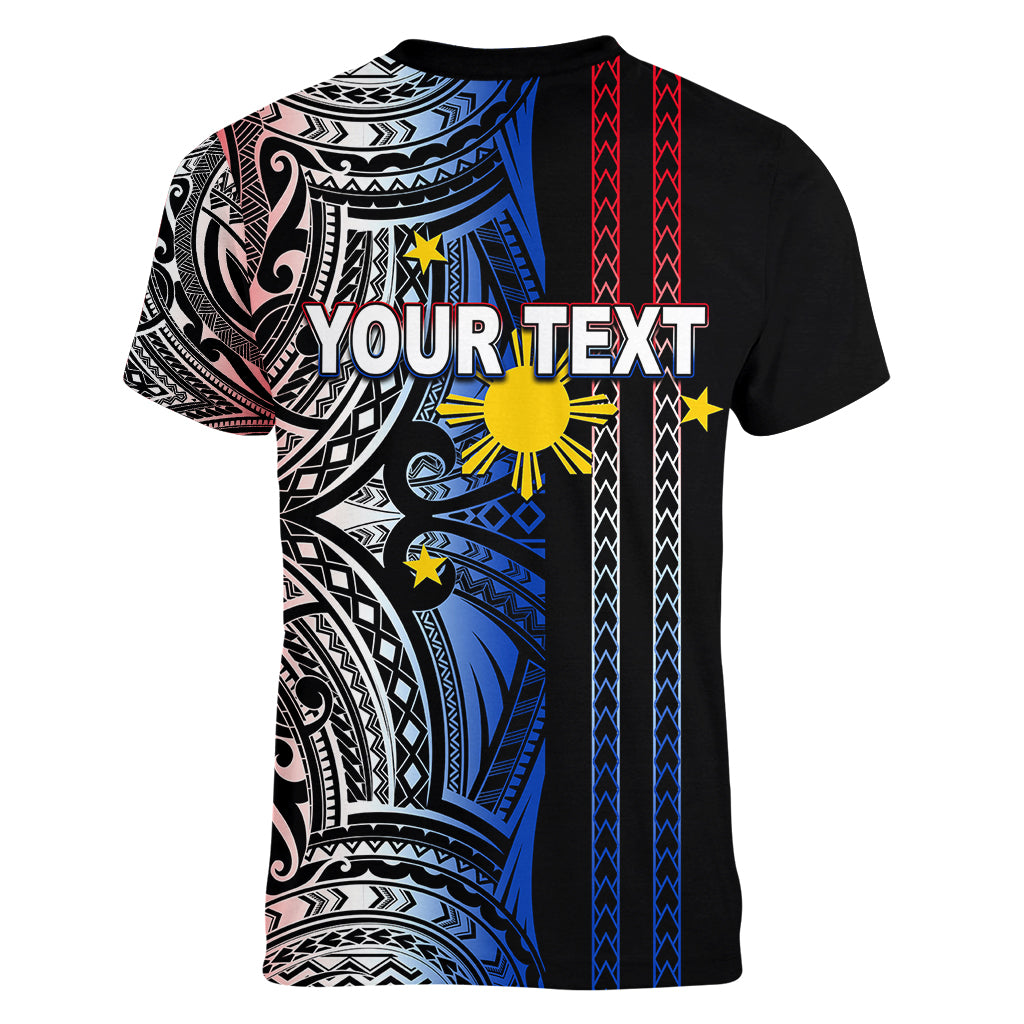 Custom Philippines Women V Neck T Shirt Polynesian Tribal Black LT6 - Polynesian Pride