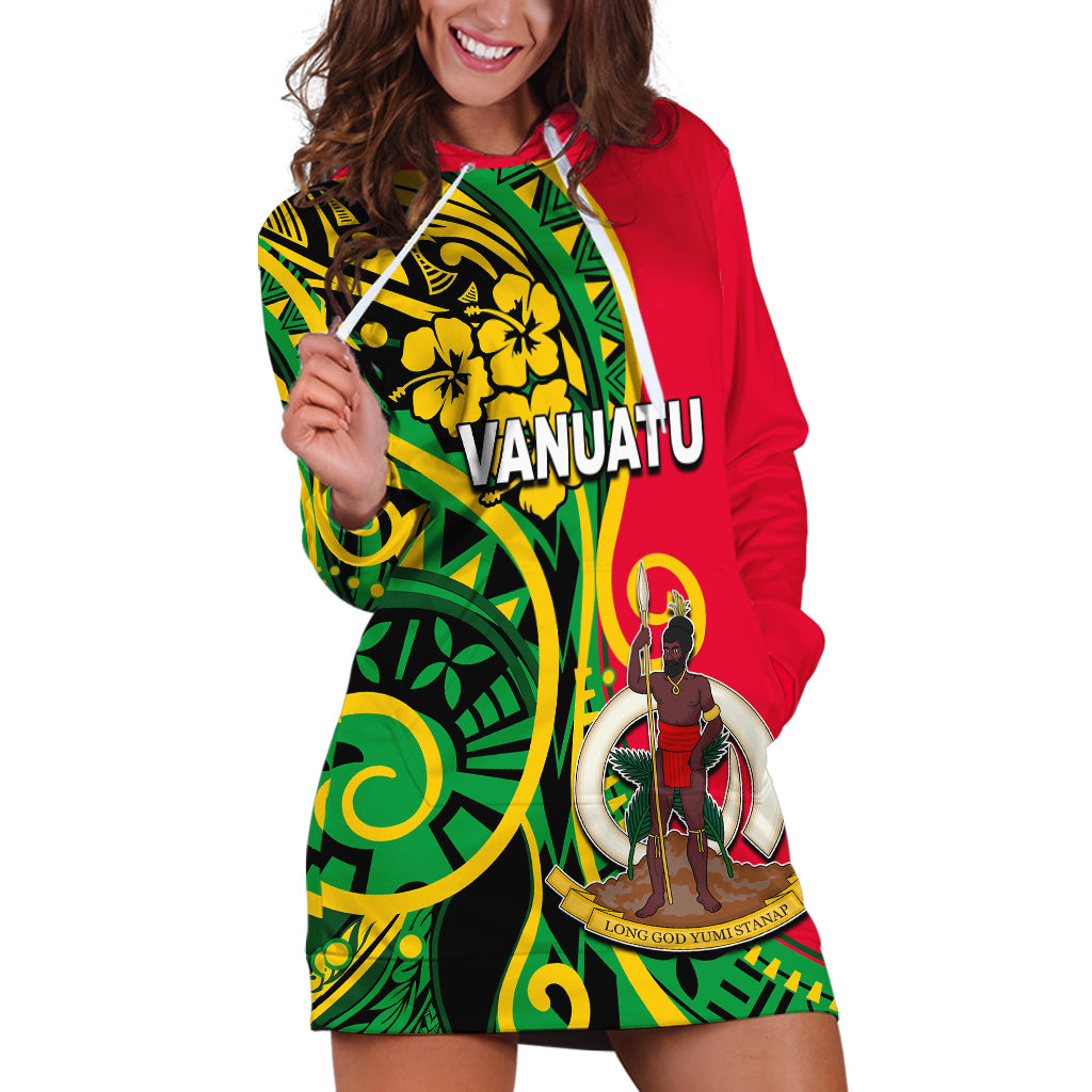 (Custom Personalised) Vanuatu Hoodie Dress Polynesian Patterns LT6 Green - Polynesian Pride