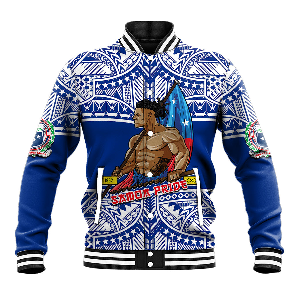 (Custom Personalised) Samoa Pride Baseball Jacket Tribal Patterns Blue LT6 Unisex Blue - Polynesian Pride