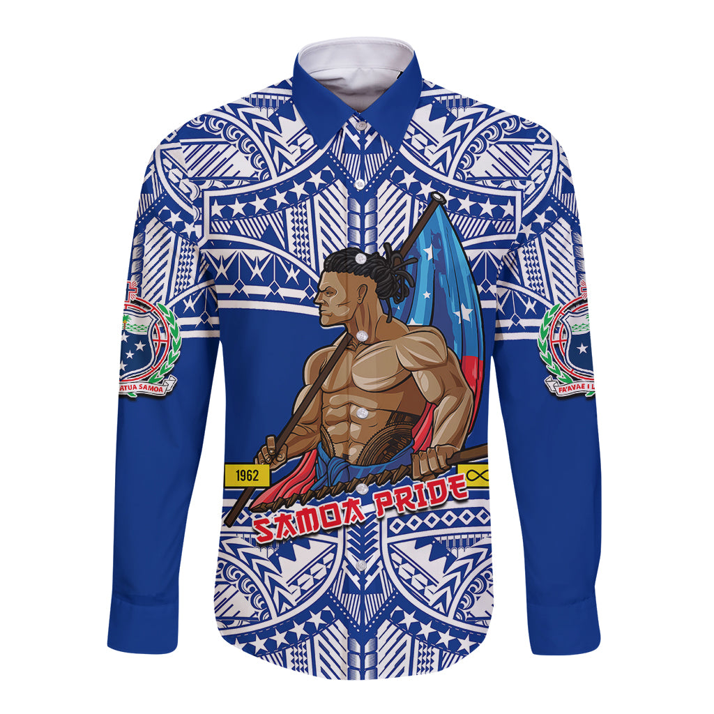 (Custom Personalised) Samoa Pride Long Sleeve Button Shirt Tribal Patterns Blue LT6 Unisex Blue - Polynesian Pride