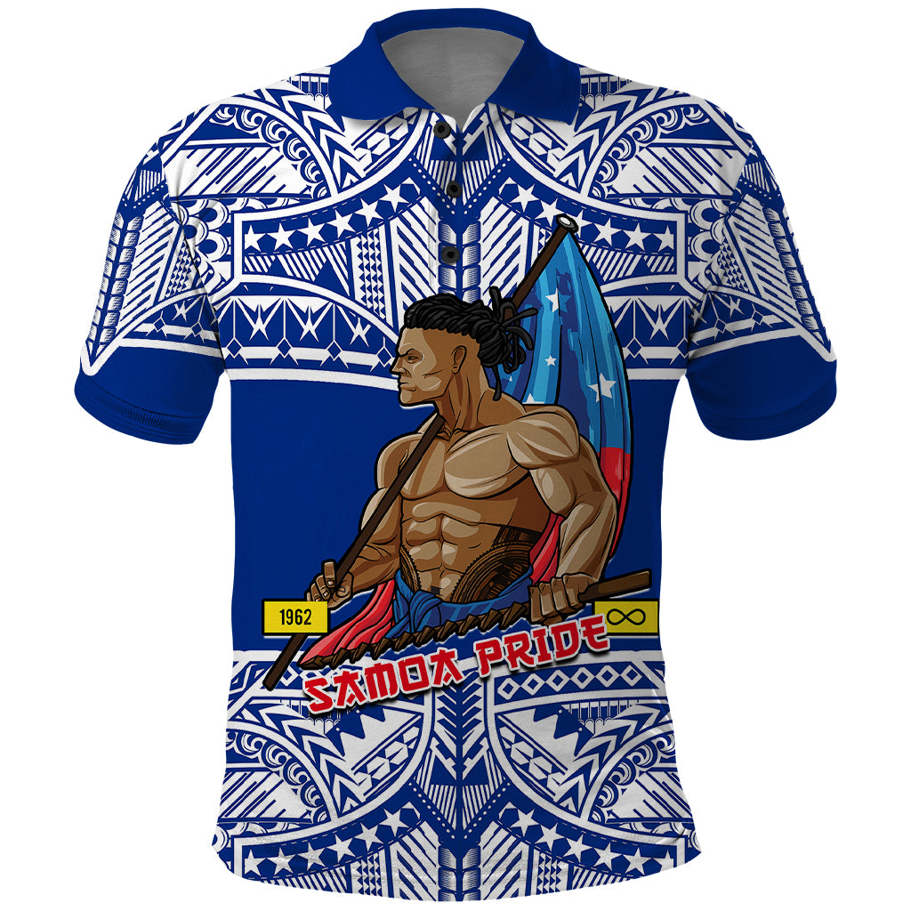 Custom Samoa Pride Polo Shirt Tribal Patterns Blue LT6 Blue - Polynesian Pride