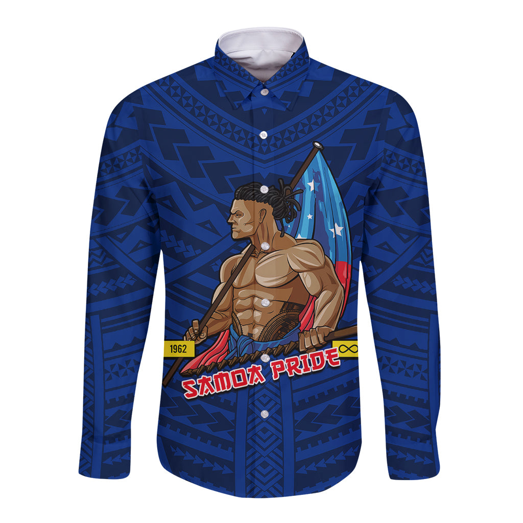 (Custom Personalised) Samoa Pride Long Sleeve Button Shirt Simple Blue Style LT6 Unisex Blue - Polynesian Pride