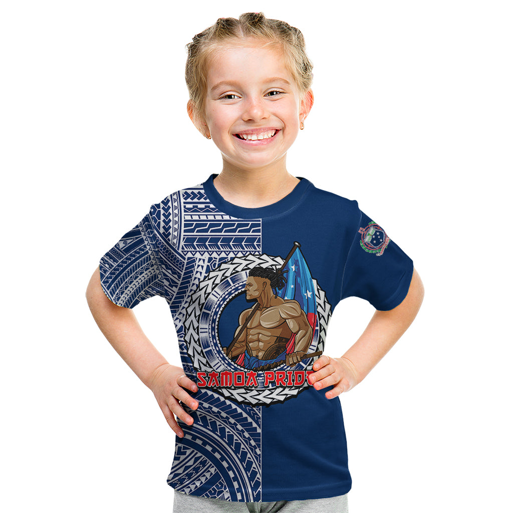 (Custom Personalised) Samoa Pride Kid T Shirt Polynesian Patterns Blue LT6 Blue - Polynesian Pride