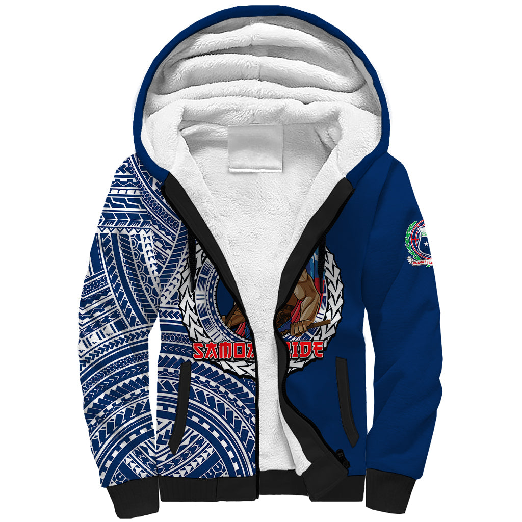 (Custom Personalised) Samoa Pride Sherpa Hoodie Polynesian Patterns Blue LT6 Unisex Blue - Polynesian Pride