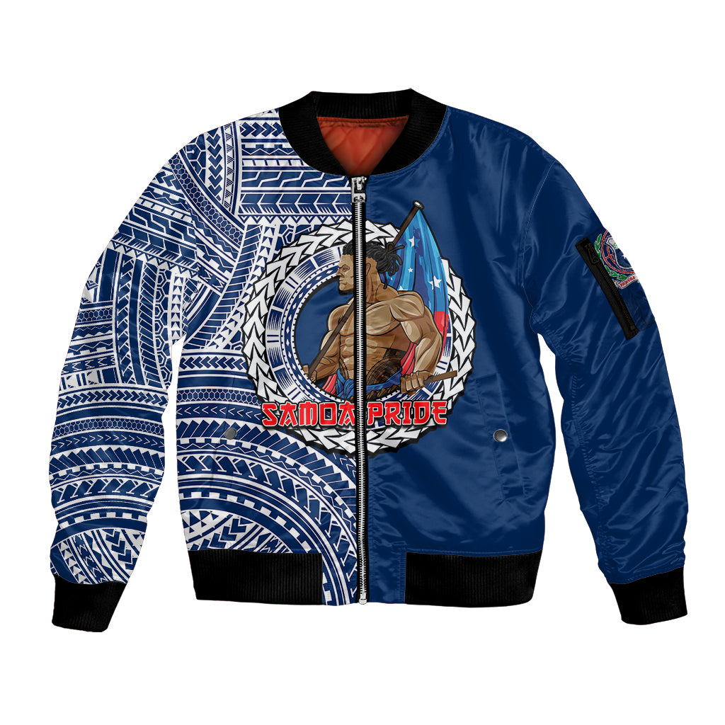 (Custom Personalised) Samoa Pride Sleeve Zip Bomber Jacket Polynesian Patterns Blue LT6 Unisex Blue - Polynesian Pride