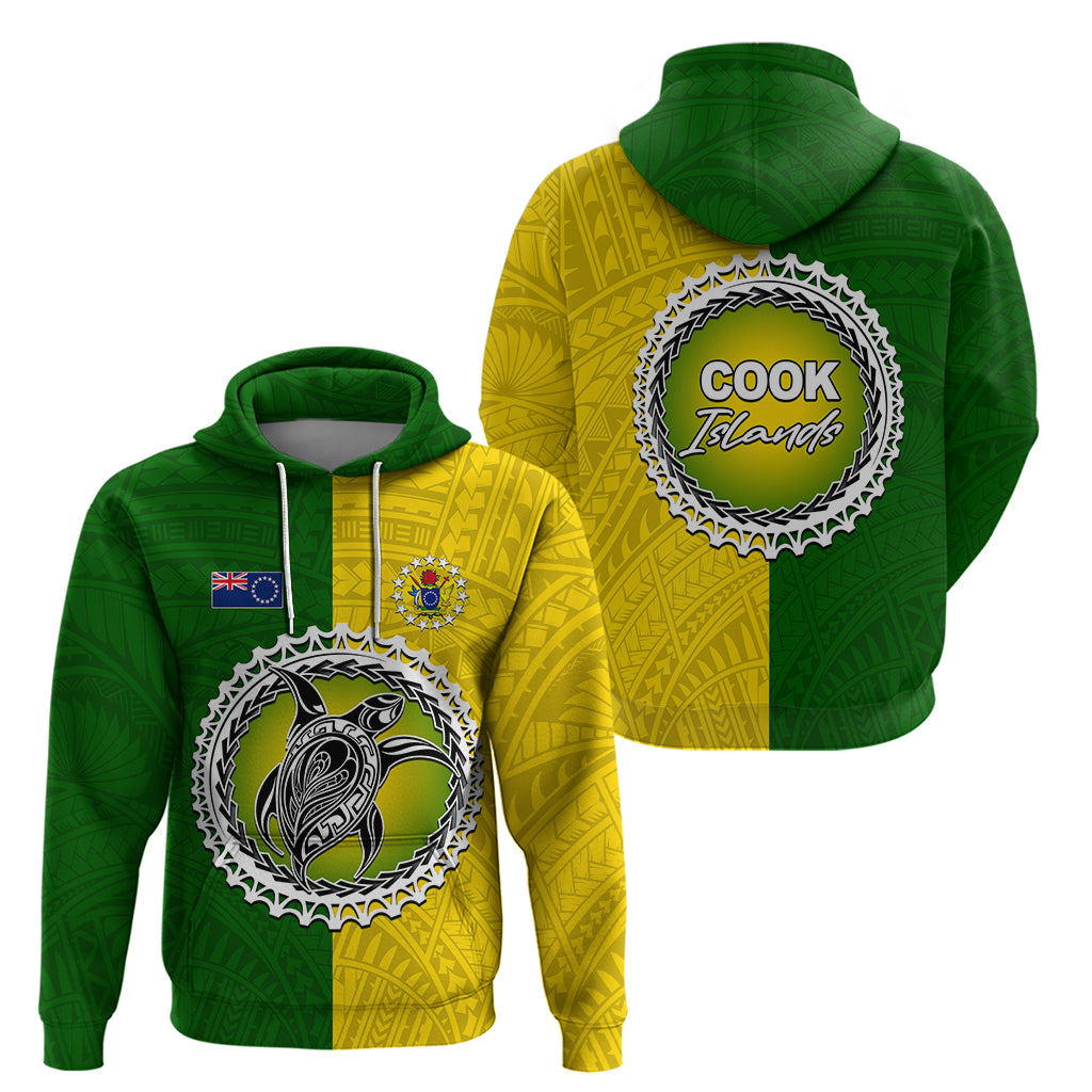 Cook Islands Hoodie Yellow Green Half Style LT6 - Polynesian Pride
