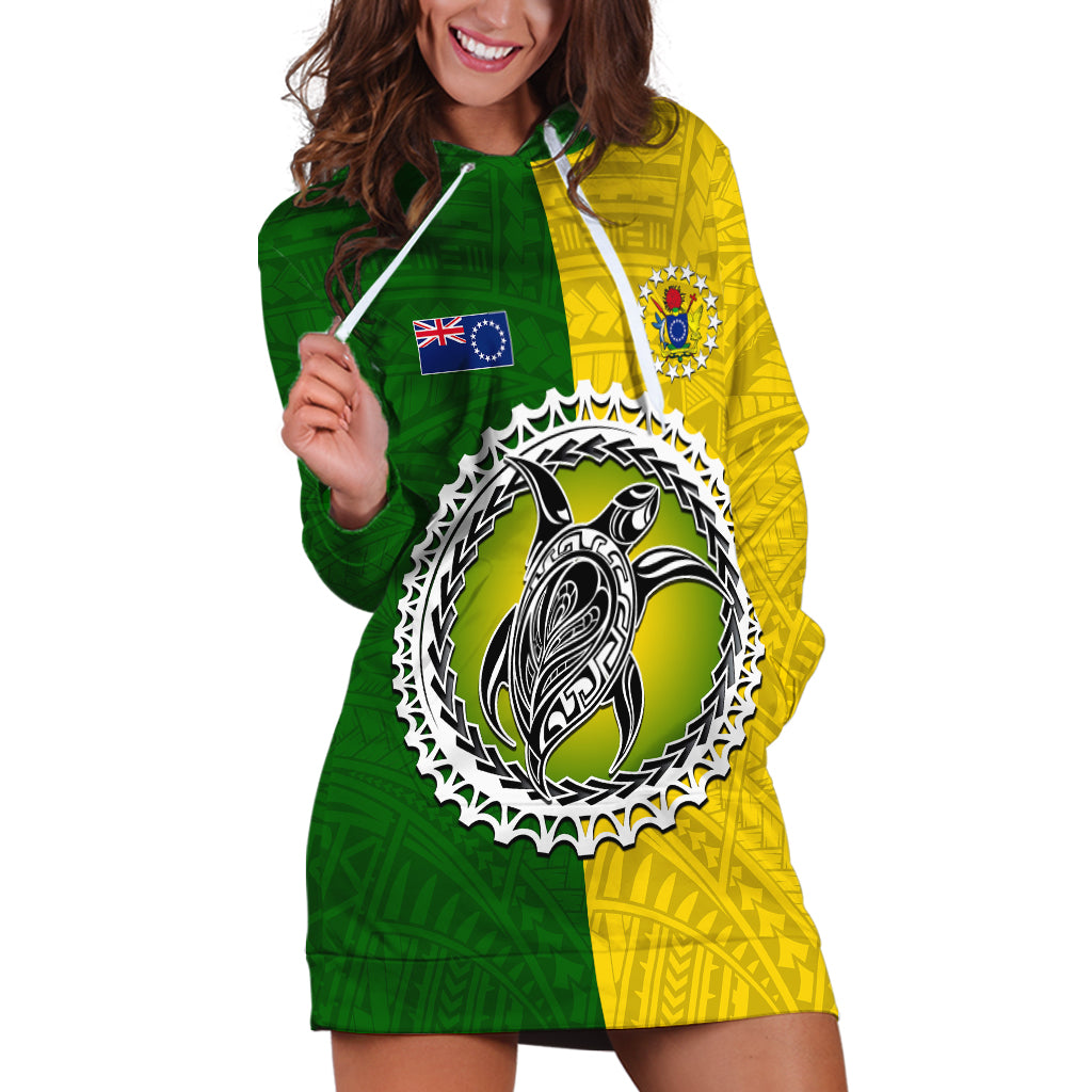 Cook Islands Hoodie Dress Yellow-Green Half Style LT6 Green - Polynesian Pride