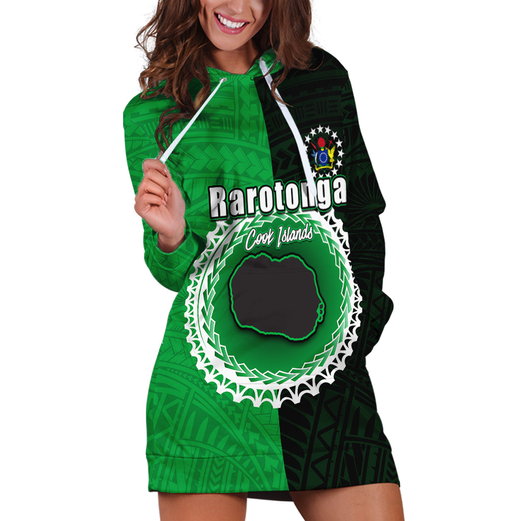 Custom Rarotonga Of Cook Islands Hoodie Dress Mix Half Black LT6 Green - Polynesian Pride