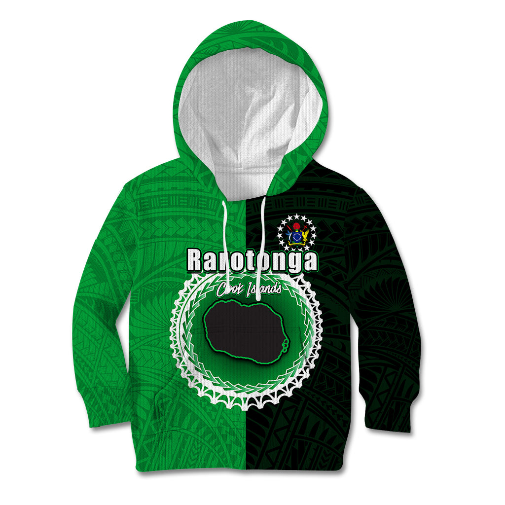 Custom Rarotonga Of Cook Islands Kid Hoodie Mix Half Black LT6 Green - Polynesian Pride