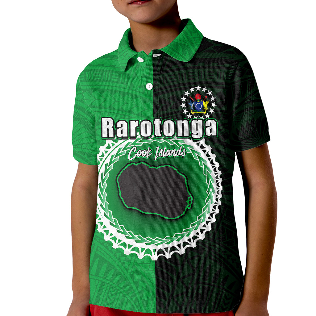 Custom Rarotonga Of Cook Islands Kid Polo Shirt Mix Half Black LT6 Kid Green - Polynesian Pride