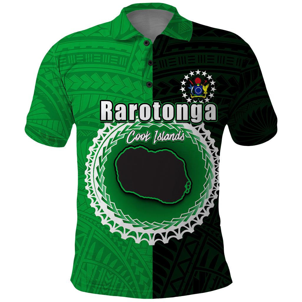 Custom Rarotonga Of Cook Islands Polo Shirt Mix Half Black LT6 Green - Polynesian Pride