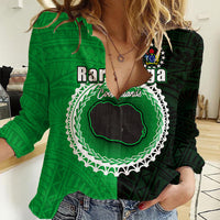 Custom Rarotonga Of Cook Islands Women Casual Shirt Mix Half Black LT6 Female Green - Polynesian Pride