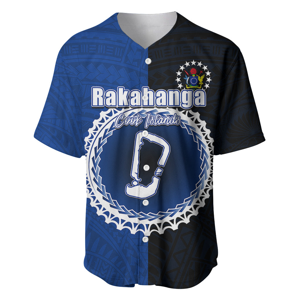 Custom Rakahanga Of Cook Islands Baseball Jersey Mix Half Black LT6 Blue - Polynesian Pride