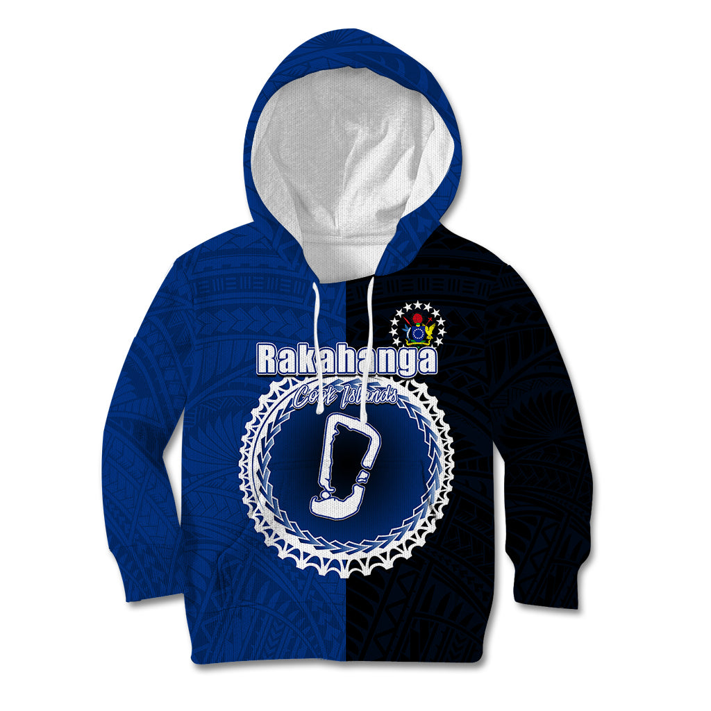 Custom Rakahanga Of Cook Islands Kid Hoodie Mix Half Black LT6 Blue - Polynesian Pride