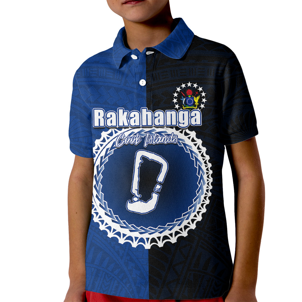 Custom Rakahanga Of Cook Islands Kid Polo Shirt Mix Half Black LT6 Kid Blue - Polynesian Pride