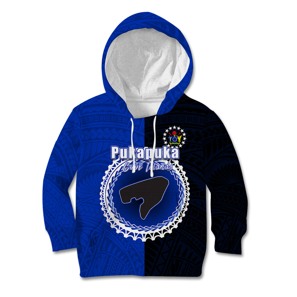 Custom Pukapuka Of Cook Islands Kid Hoodie Mix Half Black LT6 Blue - Polynesian Pride