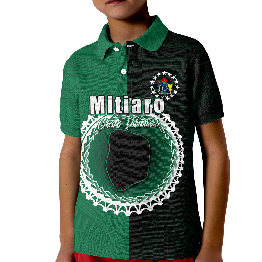 Custom Mitiaro Of Cook Islands Kid Polo Shirt Mix Half Black LT6 Kid Green - Polynesian Pride