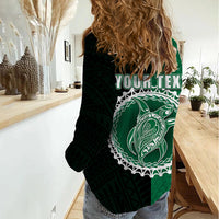 Custom Mitiaro Of Cook Islands Women Casual Shirt Mix Half Black LT6 - Polynesian Pride