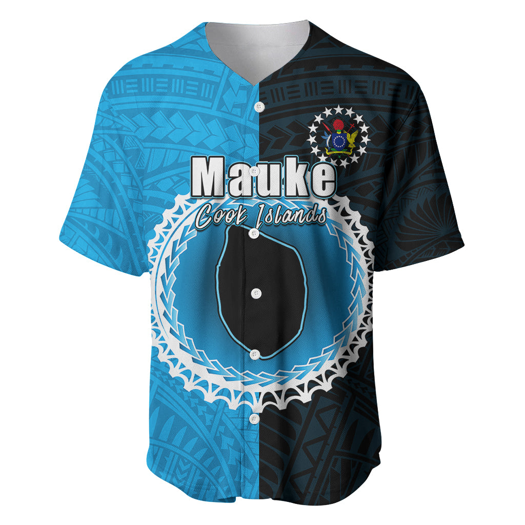 Custom Mauke Of Cook Islands Baseball Jersey Mix Half Black LT6 Blue - Polynesian Pride