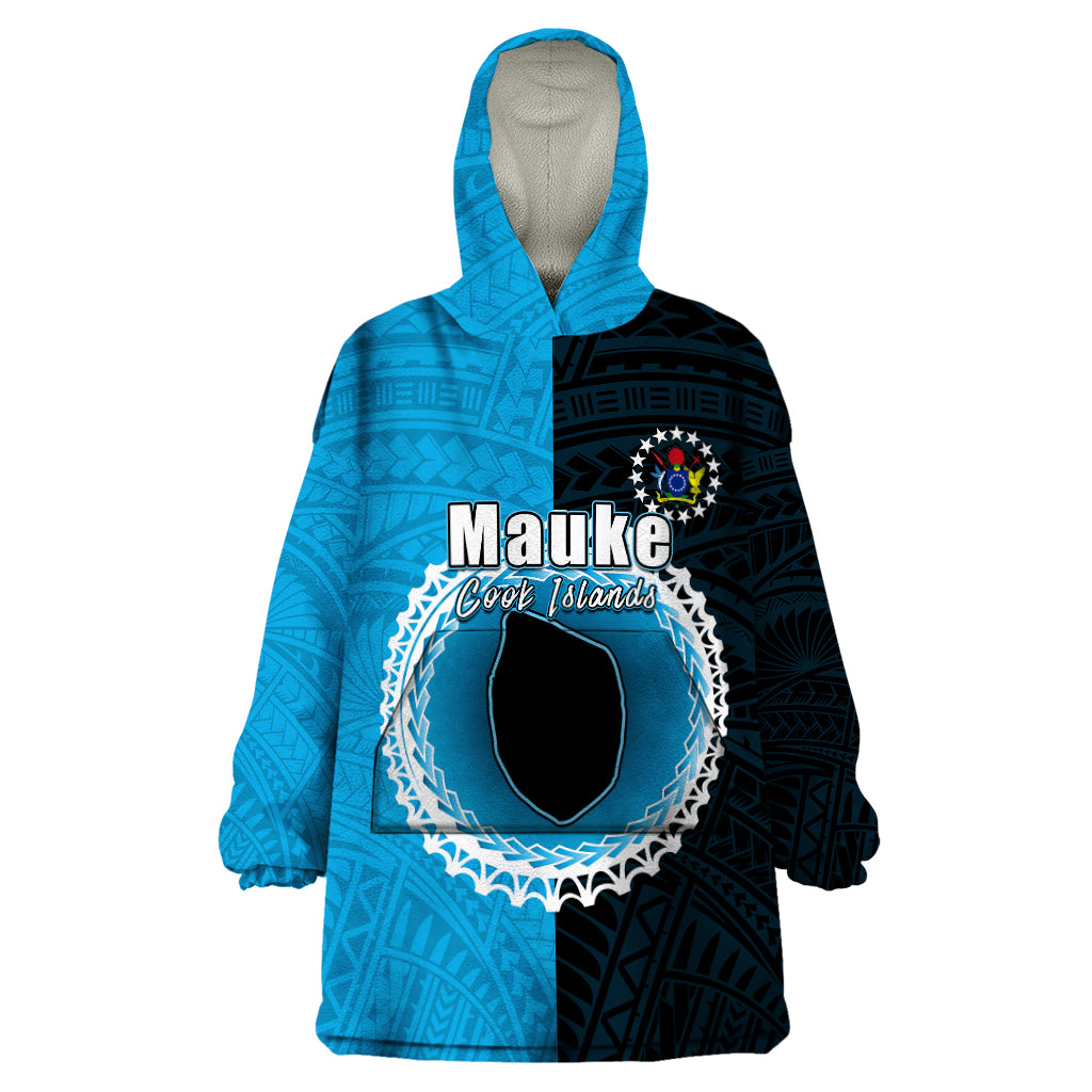 Custom Mauke Of Cook Islands Wearable Blanket Hoodie Mix Half Black LT6 One Size Blue - Polynesian Pride