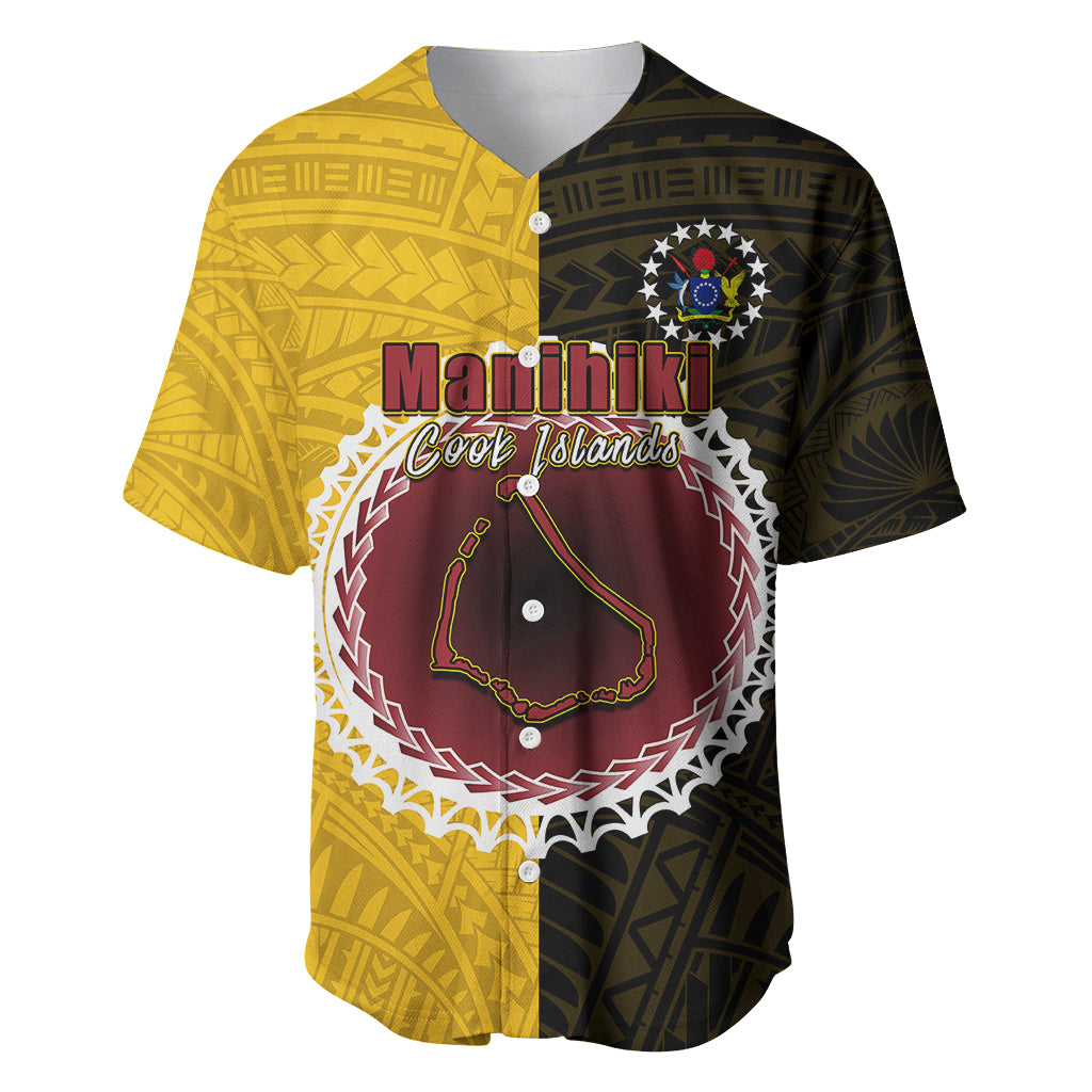 Custom Manihiki Of Cook Islands Baseball Jersey Mix Half Black LT6 Yellow - Polynesian Pride