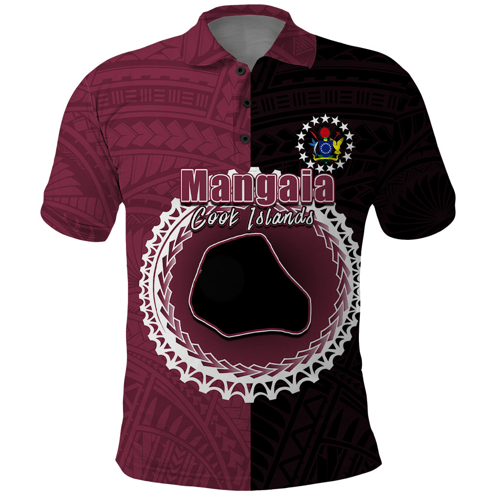 Custom Mangaia Of Cook Islands Polo Shirt Mix Half Black LT6 Maroon - Polynesian Pride