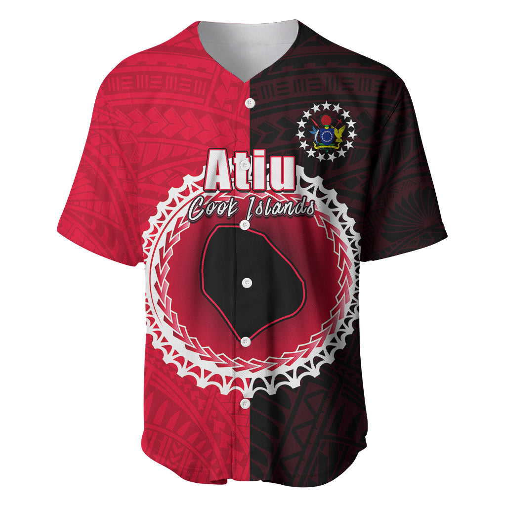 Custom Atiu Of Cook Islands Baseball Jersey Mix Half Black LT6 Red - Polynesian Pride