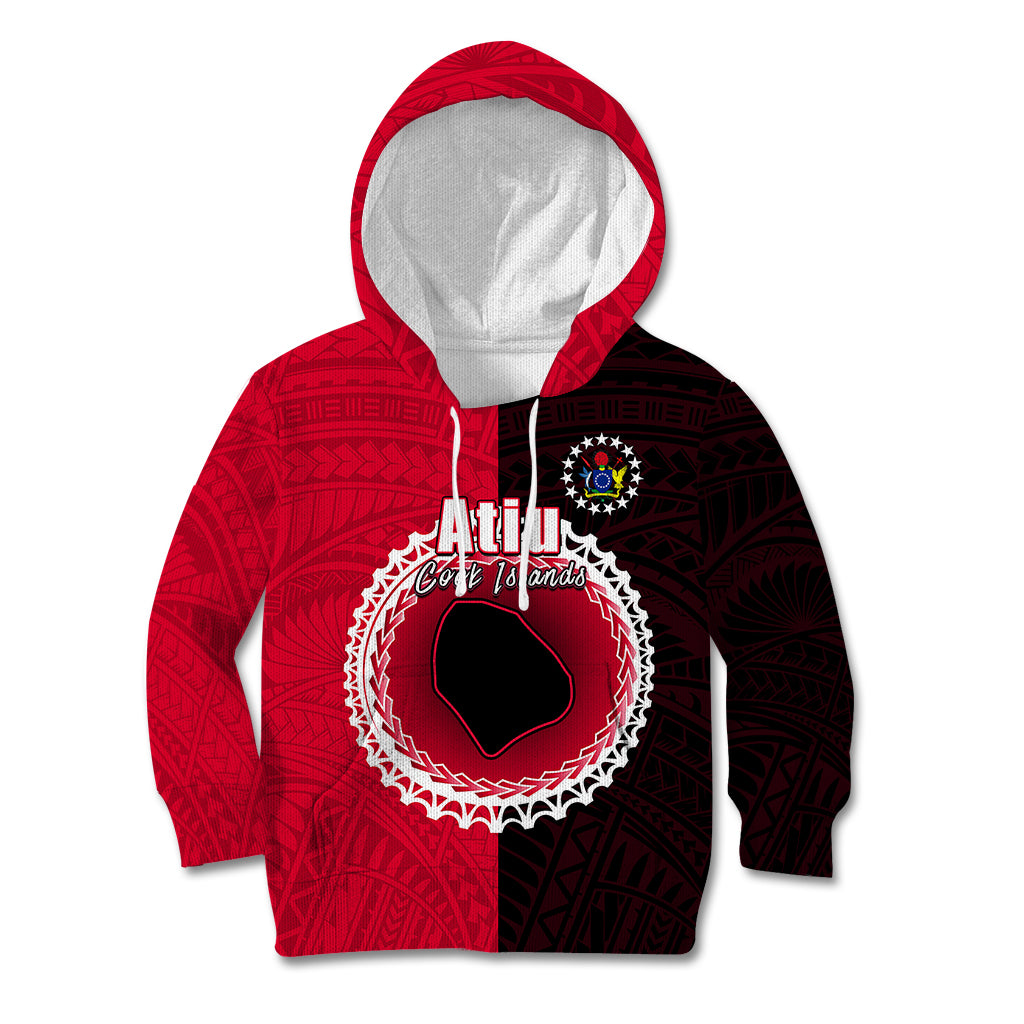 Custom Atiu Of Cook Islands Kid Hoodie Mix Half Black LT6 Red - Polynesian Pride