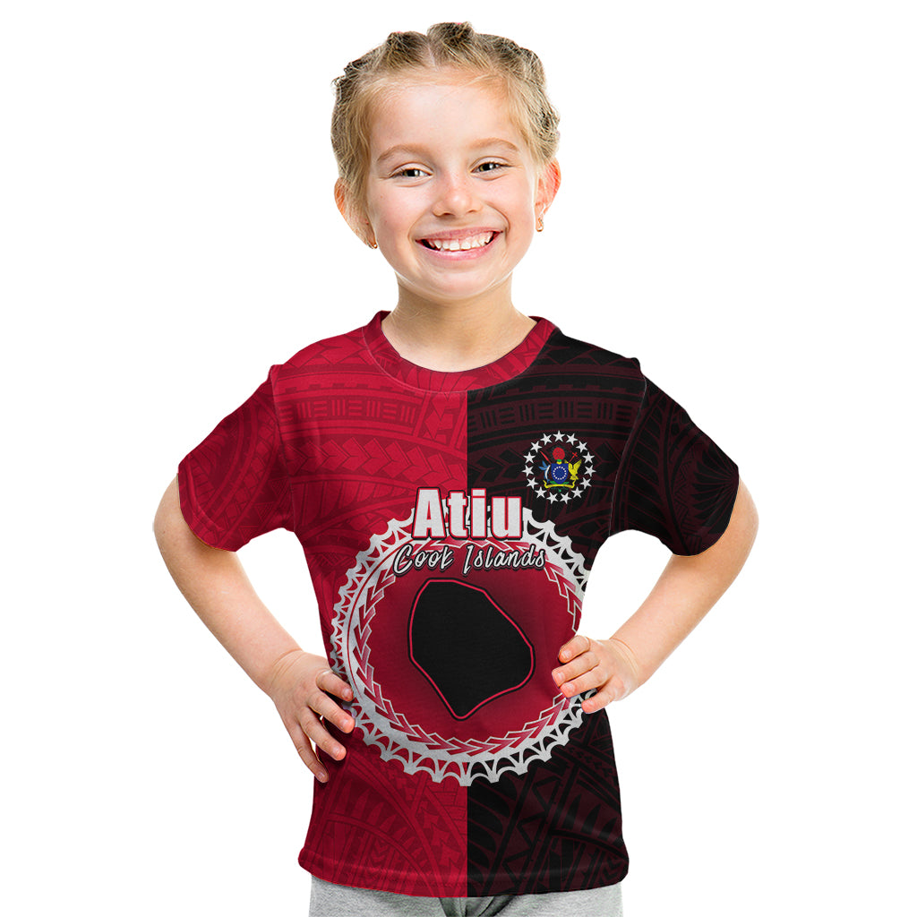 Custom Atiu Of Cook Islands Kid T Shirt Mix Half Black LT6 Red - Polynesian Pride