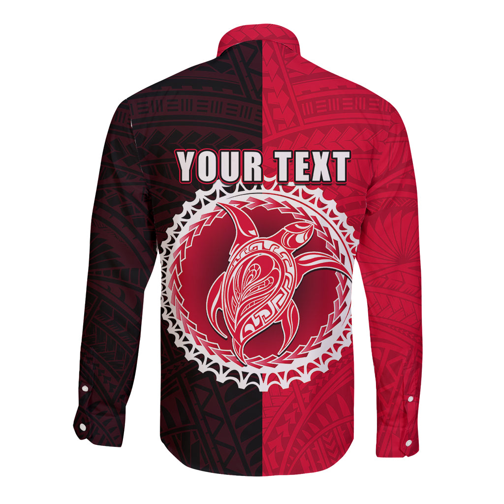 Custom Atiu Of Cook Islands Long Sleeve Button Shirt Mix Half Black LT6 - Polynesian Pride