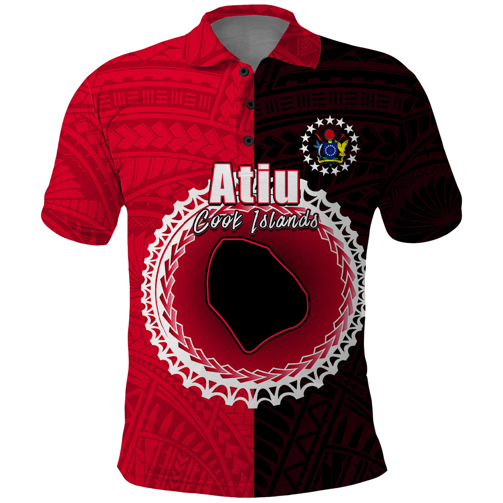 Custom Atiu Of Cook Islands Polo Shirt Mix Half Black LT6 Red - Polynesian Pride