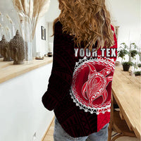 Custom Atiu Of Cook Islands Women Casual Shirt Mix Half Black LT6 - Polynesian Pride