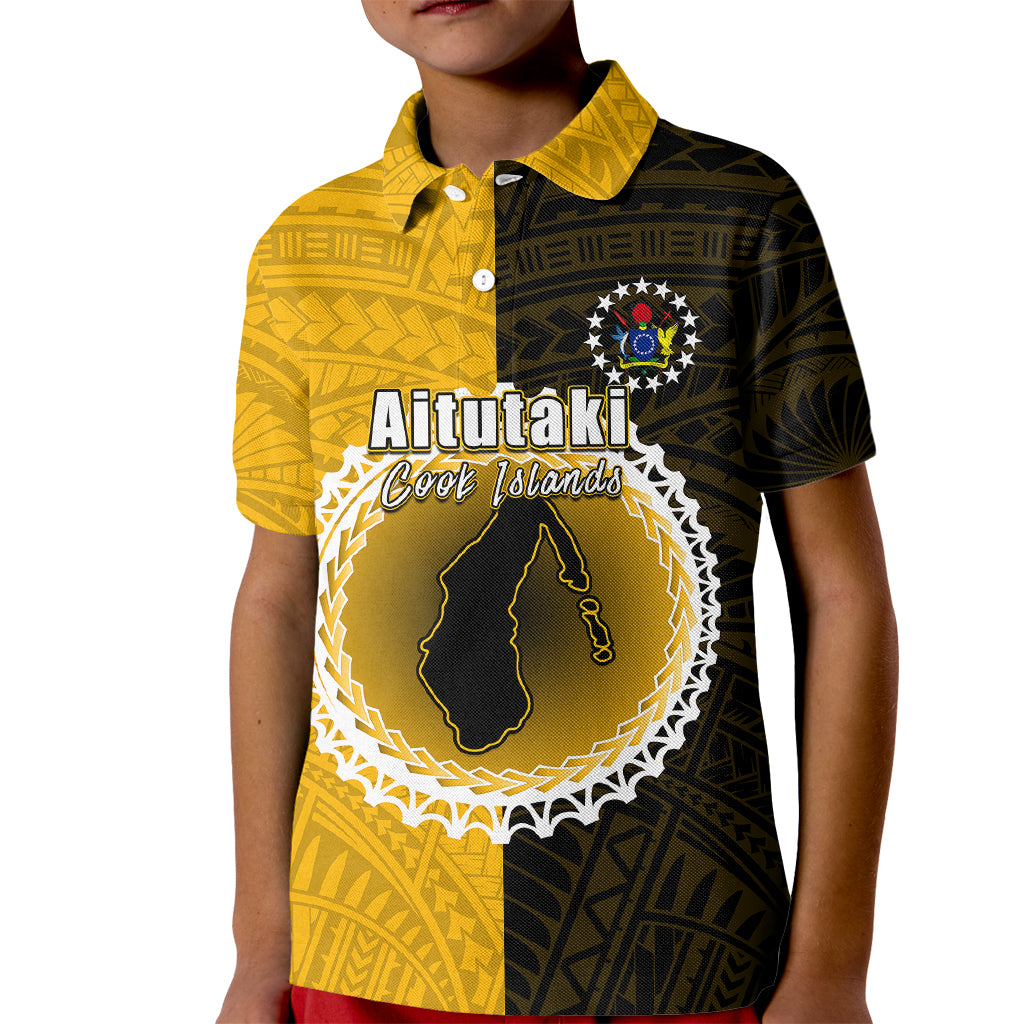 Custom Atutaki Of Cook Islands Kid Polo Shirt Mix Half Black LT6 Kid Yellow - Polynesian Pride