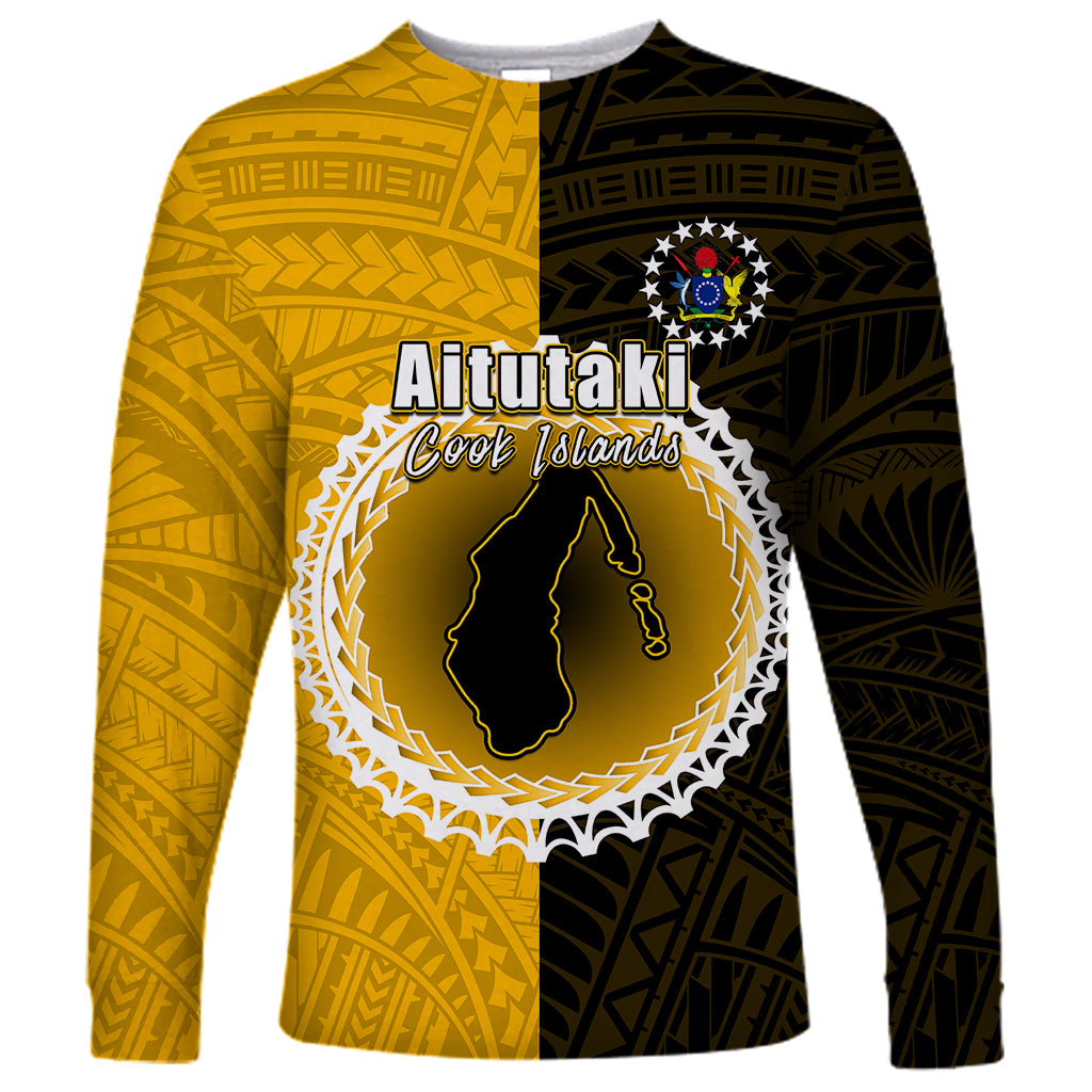 Custom Atutaki Of Cook Islands Long Sleeve Shirt Mix Half Black LT6 Unisex Yellow - Polynesian Pride