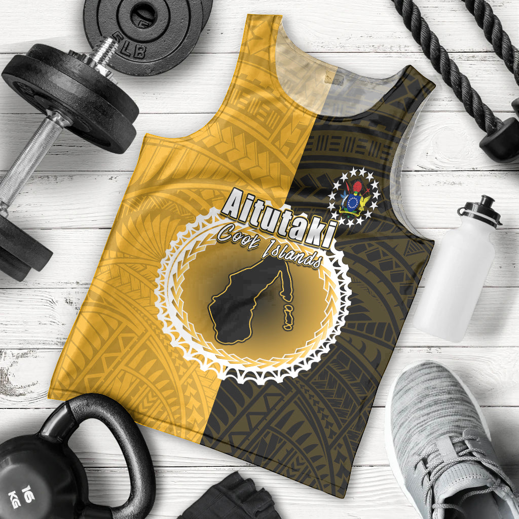 Custom Atutaki Of Cook Islands Men Tank Top Mix Half Black LT6 Yellow - Polynesian Pride