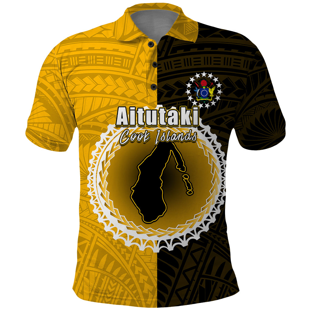 Custom Atutaki Of Cook Islands Polo Shirt Mix Half Black LT6 Yellow - Polynesian Pride