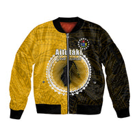 Custom Atutaki Of Cook Islands Sleeve Zip Bomber Jacket Mix Half Black LT6 Unisex Yellow - Polynesian Pride