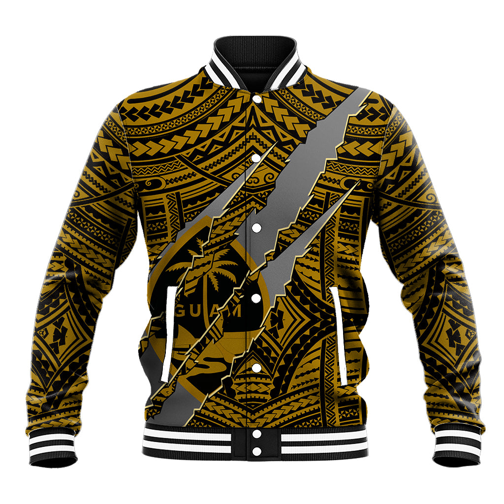 Polynesian Guam Baseball Jacket with Coat Of Arms Claws Style - Gold LT6 Unisex Gold - Polynesian Pride