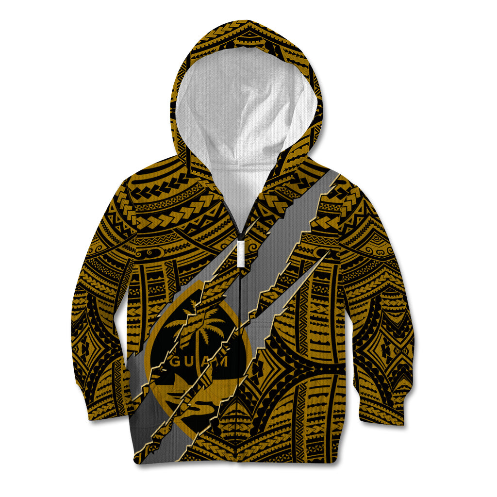 Polynesian Guam Kid Hoodie with Coat Of Arms Claws Style - Gold LT6 Zip Hoodie Gold - Polynesian Pride